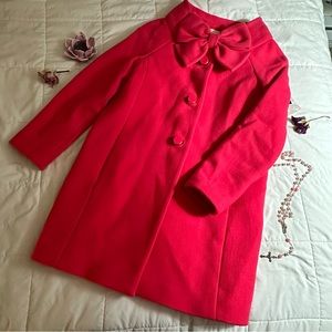 Kate Spade Pink Fuchsia Kendall Wool Bow Coat